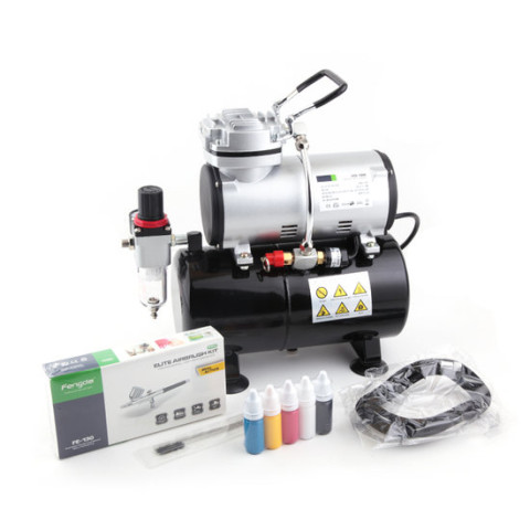 Airbrush Dual Action & Compressor & Drukvat & Water / Lucht Afscheider & gewapende Slang