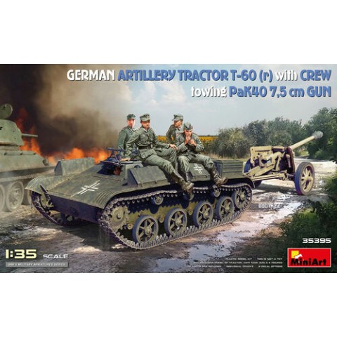 T-60 (r) German Artillery Tractor with Crew towing PaK40 7,5 cm Gun -35395