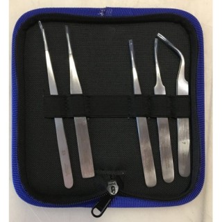 Pincet TWEEZERS STAINLESS STEEL SET OF 5 PCS WITH ZIP CASE  -PTW2185-S