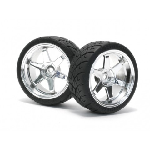MOUNTED X PATTERN TYRE D COMPOUND ON TE37 3MM OFFSET CHROME (HPI4734)    